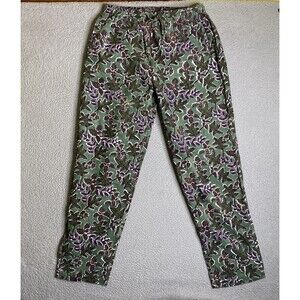 Kardo Roy Pants Men XL x 33L Green Purple Floral Drawstring Elastic Pockets NWOT